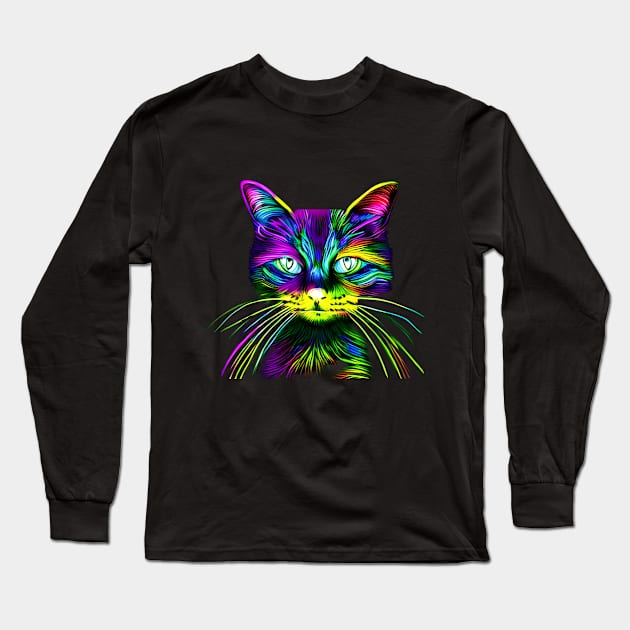 Cat Eyes Are Always Watching - Playful Colorful Cat Long Sleeve T-Shirt by 1FunLife